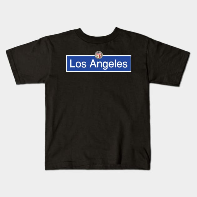 Los Angeles Street Sign City Hall Architecture Buildings Skyline Urban Hollywood Venice DTLA Kids T-Shirt by Shirtsurf